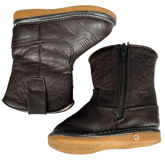 Squeak & Giggle Dark Brown Leather Zip Up Western Cowboy Boots Toddler Size ?? - Picture 6 of 13